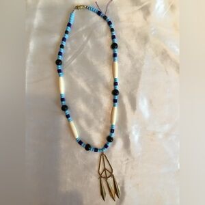 Chic Blue and Gold Beaded Necklace